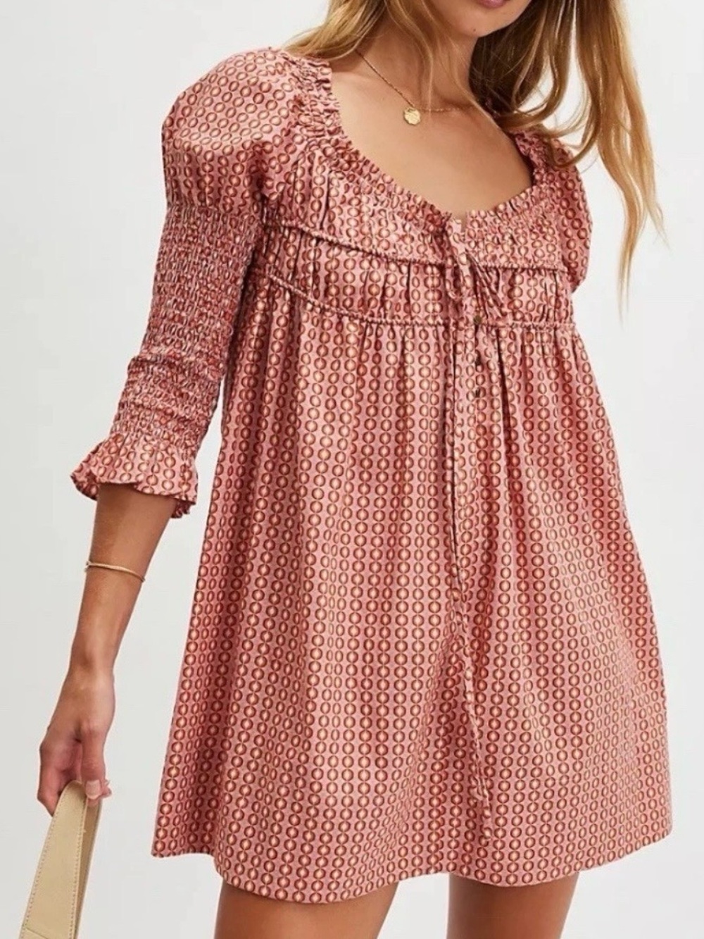 Free People Dress Large Star Dip Mini Glass Roses Boho Cottagecore Milkmaid